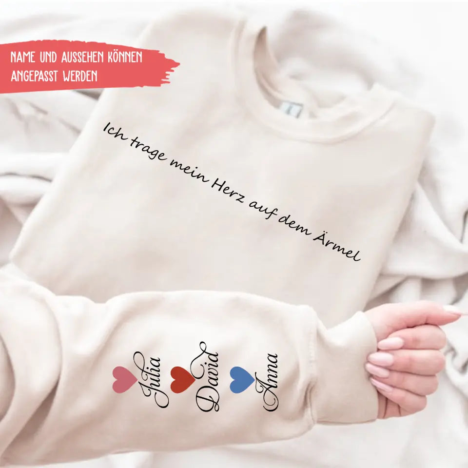 Sweatshirt mit Personalisiertem Ärmel Muttertagsgeschenk Ich trage mein Herz auf dem Ärmel